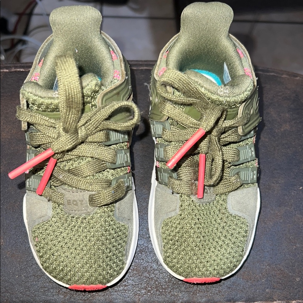 adidas Kids Olive and Pink Sneakers